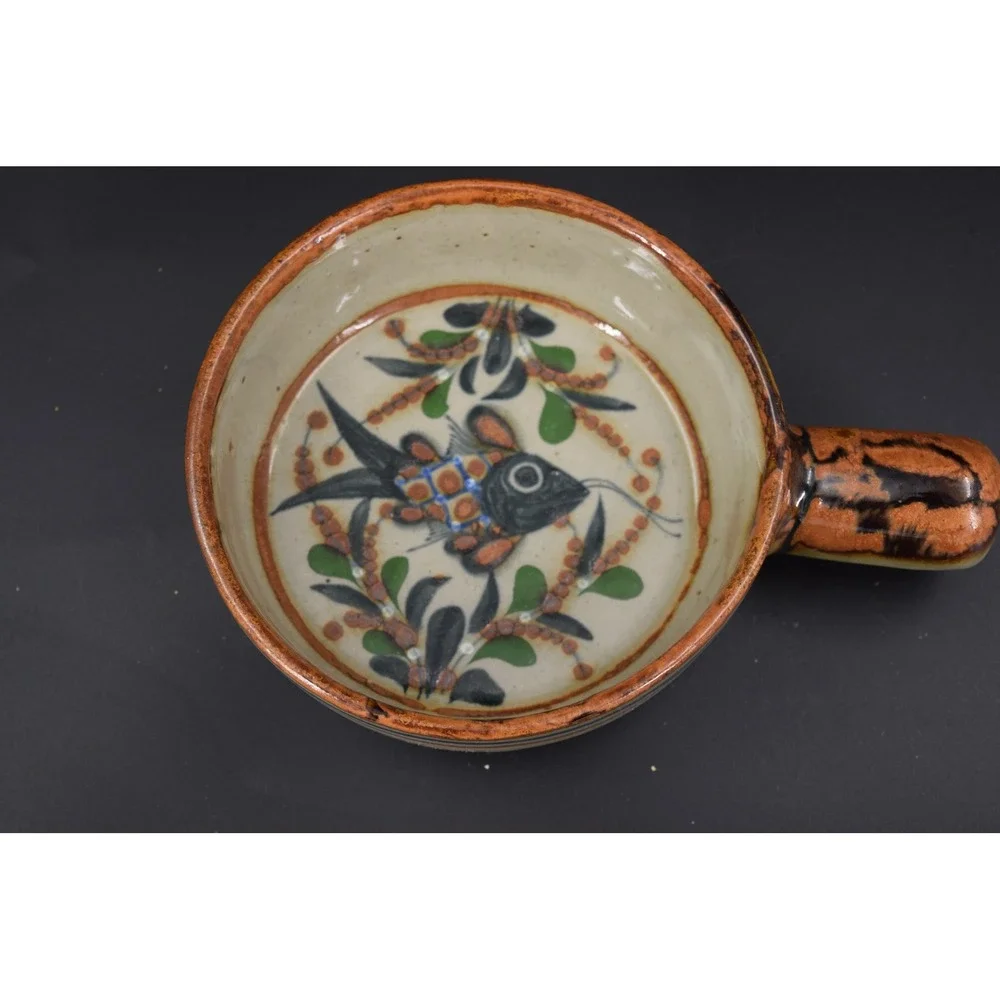 VTG Artisan Signed PA Fish Skillet Bowl Small Cream Brown Excellent Hand Painted